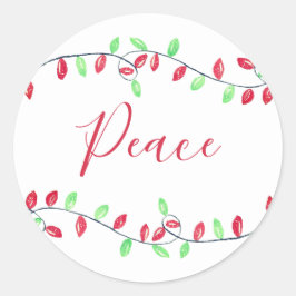 Peace Red Green Christmas String Lights Holiday Runder Aufkleber