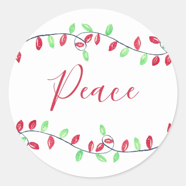 Peace Red Green Christmas String Lights Holiday Runder Aufkleber (Vorderseite)