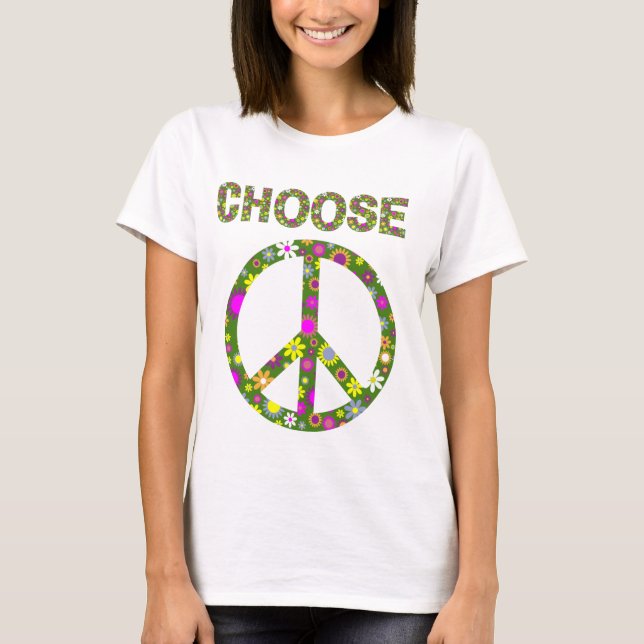 Peace - Retro-Blume - Friedenszeichen T-Shirt (Vorderseite)