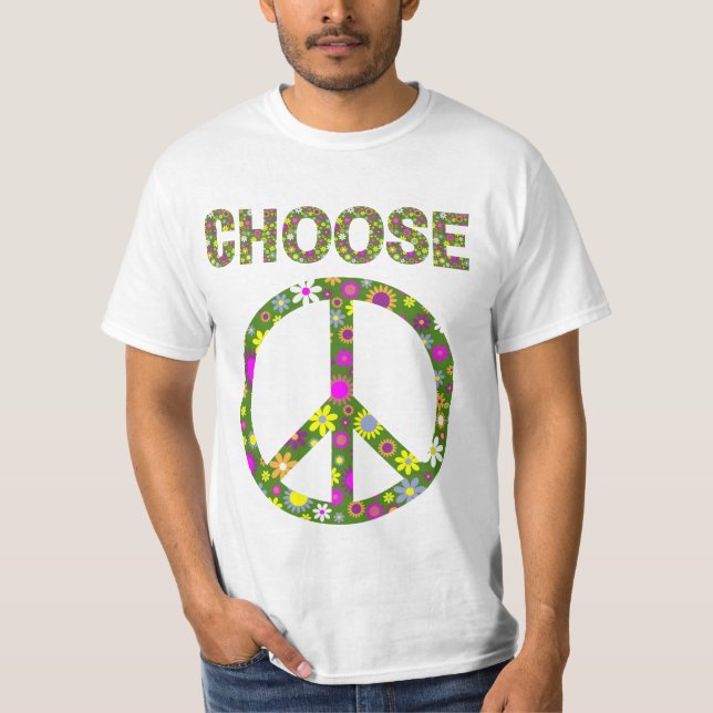 Peace - Retro Blume Peace Signer T - Shirt (Vorderseite)