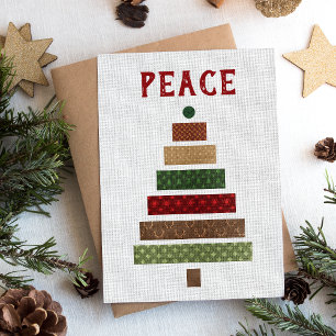 Peace Rustic Burlap Christmas Tree Feiertagskarte