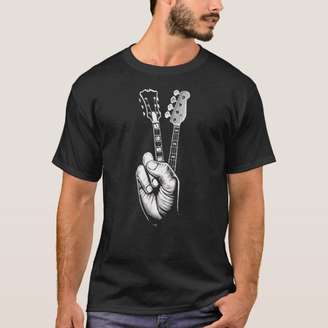 Peace Sign Acoustic Gitarre Fingers Gitarrist Musi T-Shirt (Vorderseite)