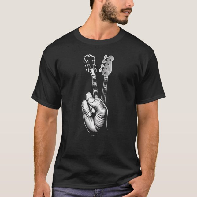 Peace Sign Acoustic Gitarre Fingers Gitarrist Musi T-Shirt (Vorderseite)