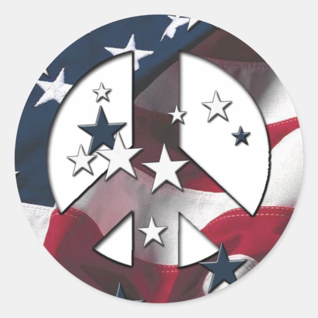 Peace Sign American Stars & Stripes Flag Runder Aufkleber (Vorderseite)