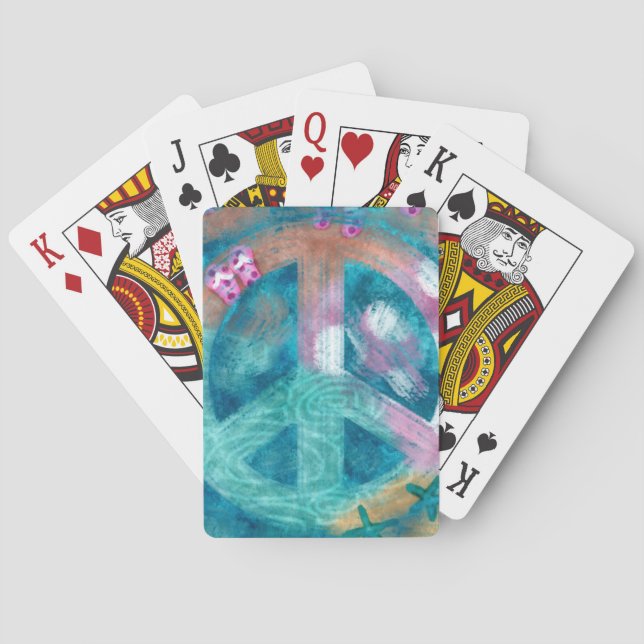 Peace Sign Beach Abstrakt Aquamarin Pink Hippie Bo Spielkarten (Rückseite)