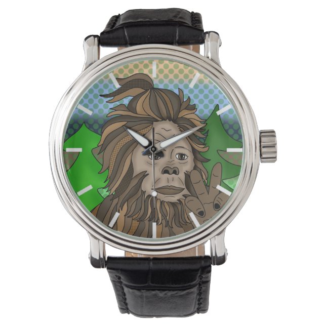 Peace Sign Bigfoot Sasquatch Armbanduhr (Vorderseite)