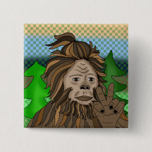 Peace Sign Bigfoot Sasquatch Button