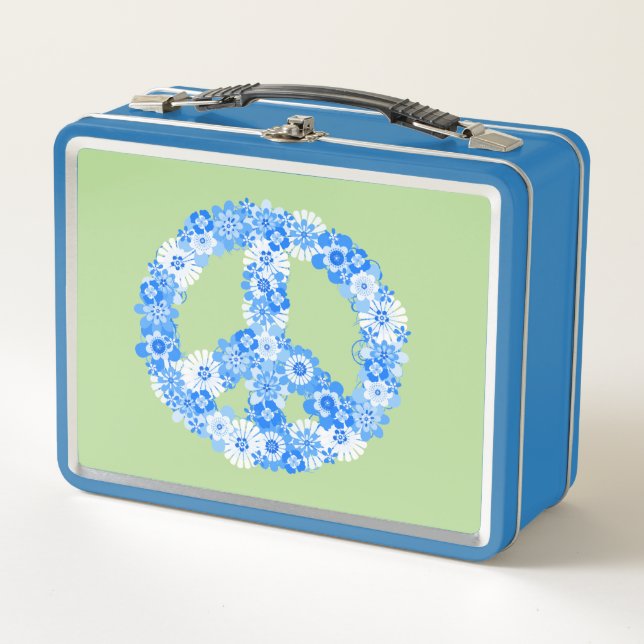 Peace Sign Blue Metall Lunch Box (Vorderseite)