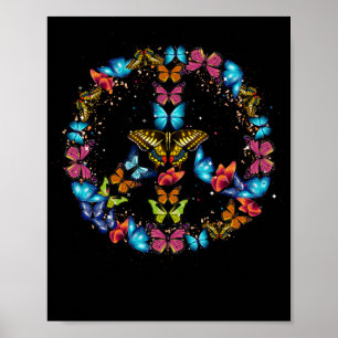 Peace Sign Butterflies 60s Retro World 70s Hippie Poster