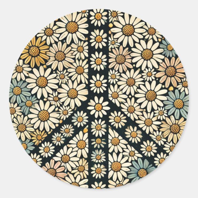 Peace Sign Daisies Runder Aufkleber (Vorderseite)