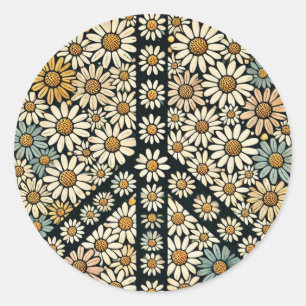 Peace Sign Daisies Runder Aufkleber