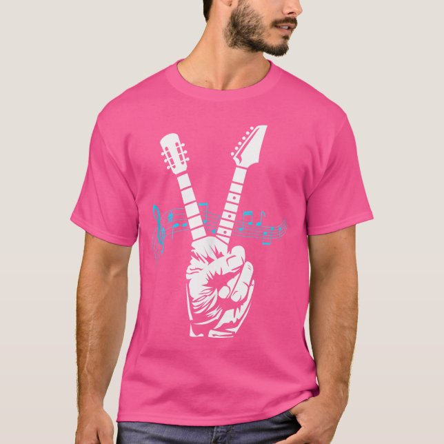 Peace Sign Electric Acoustic Gitarren Fingers T-Shirt (Vorderseite)