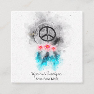 *~* Peace Sign Feathers Blume GrungeTribal Boho Quadratische Visitenkarte