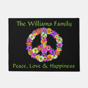 Peace Sign Floral auf Black Customized Fußmatte