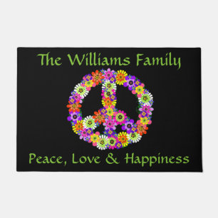 Peace Sign Floral auf Black Customized Fußmatte