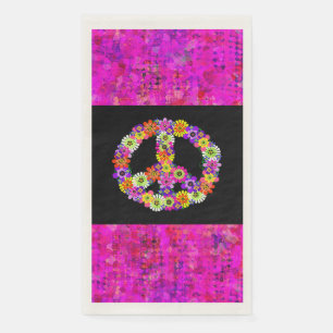 Peace Sign Floral auf Schwarz mit Petals Serviette