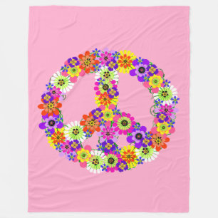 Peace Sign Floral in Baby Pink Fleecedecke