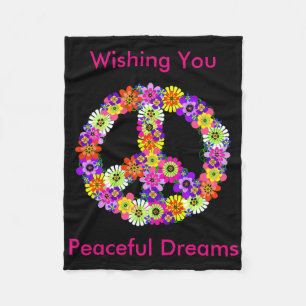 Peace Sign Floral in Black Friedlich Dreams Fleecedecke