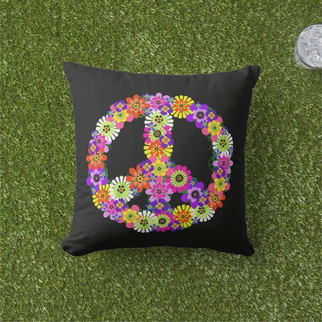 Peace Sign Floral in Black Kissen (Golfball-Marker)