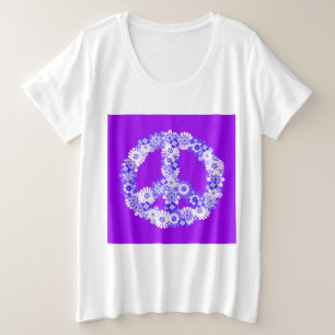 Peace Sign Floral Lila Große Größe T-Shirt