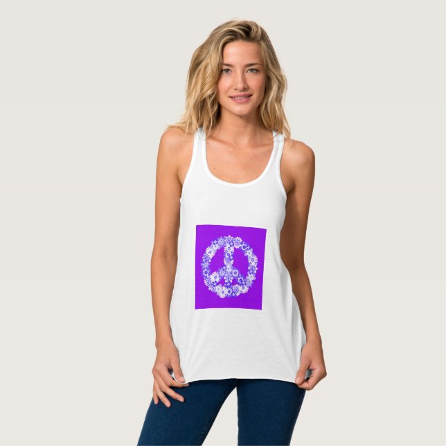 Peace Sign Floral Lila Tank Top (Vorderseite Vollansicht)