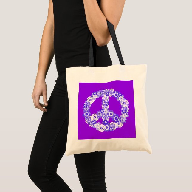 Peace Sign Floral Lila Tragetasche (Vorderseite (Produkt))