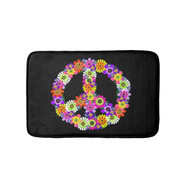 Peace Sign Floral on Black Badematte (Vorderseite)