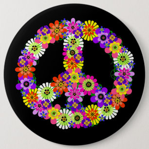 Peace Sign Floral on Black Button