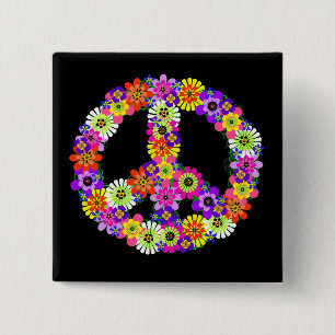 Peace Sign Floral on Black Button