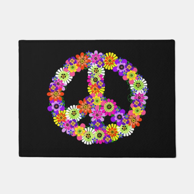 Peace Sign Floral on Black Fußmatte (Vorderseite)