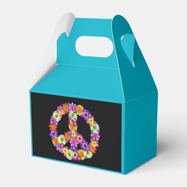 Peace Sign Floral on Black Geschenkschachtel (Vorderseite)