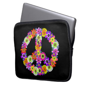 Peace Sign Floral on Black Laptopschutzhülle