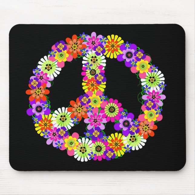 Peace Sign Floral on Black Mousepad (Vorne)