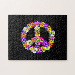 Peace Sign Floral on Black Puzzle