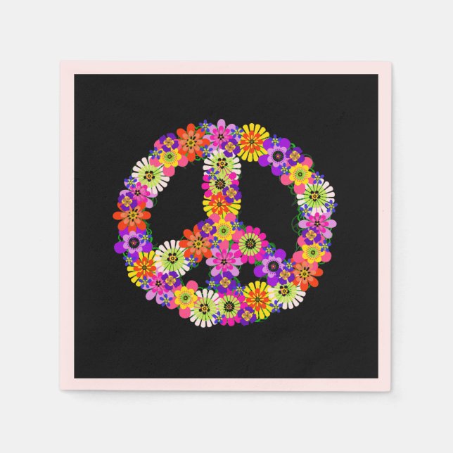 Peace Sign Floral on Black Serviette (Vorderseite)