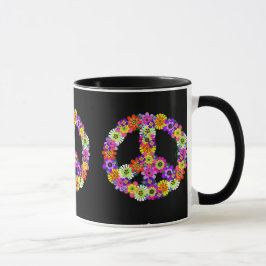 Peace Sign Floral on Black Tasse