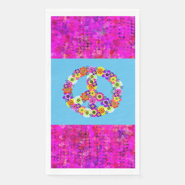 Peace Sign Floral on Blue mit Petals Serviette (Vorderseite)