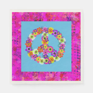 Peace Sign Floral on Blue Petals Serviette