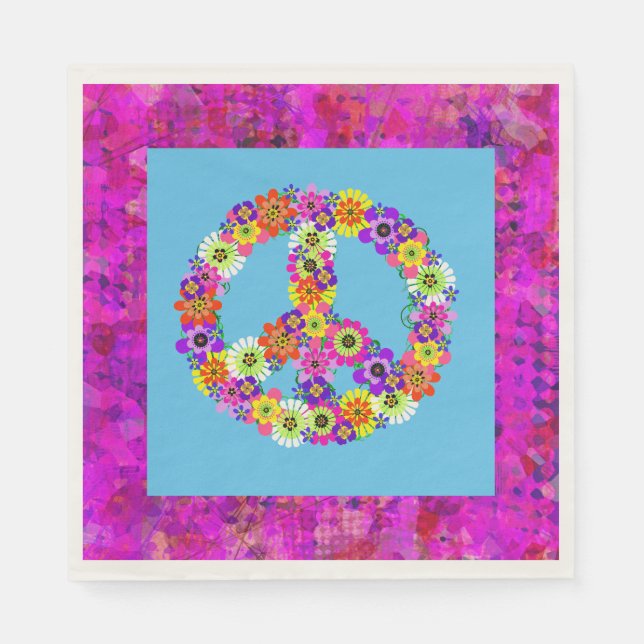 Peace Sign Floral on Blue Petals Serviette (Vorderseite)