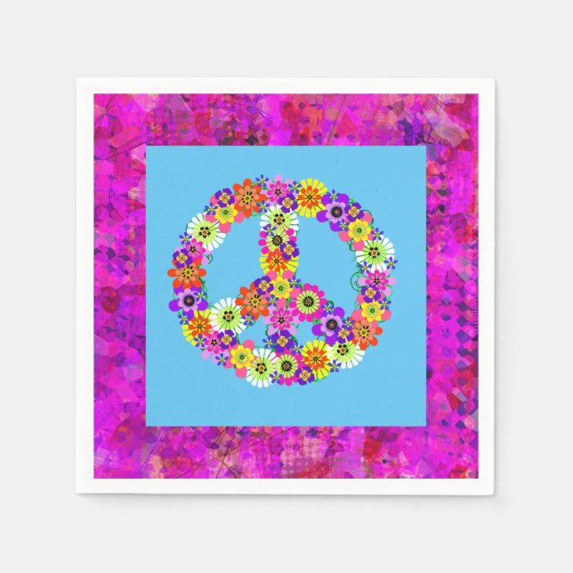 Peace Sign Floral on Blue Petals Serviette (Vorderseite)