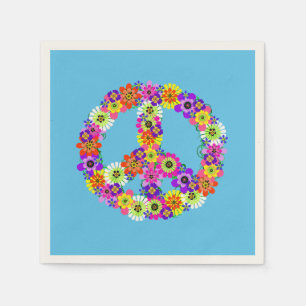 Peace Sign Floral on Blue Serviette