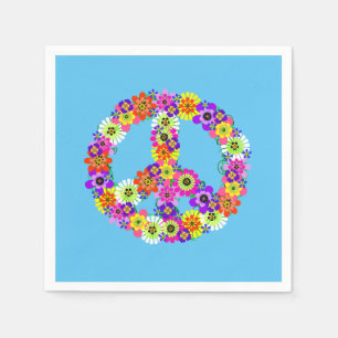 Peace Sign Floral on Blue Serviette