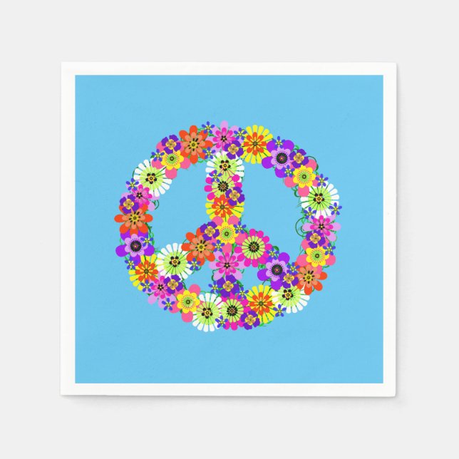 Peace Sign Floral on Blue Serviette (Vorderseite)
