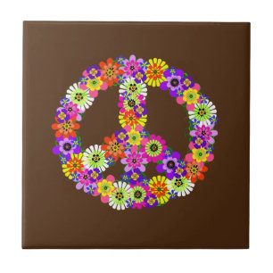 Peace Sign Floral on Brown Fliese