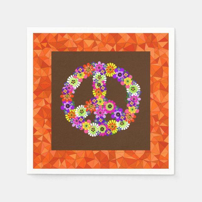 Peace Sign Floral on Brown mit Orange Serviette (Vorderseite)
