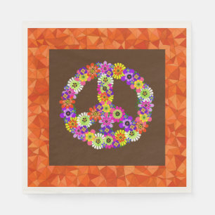 Peace Sign Floral on Brown mit Orange Serviette