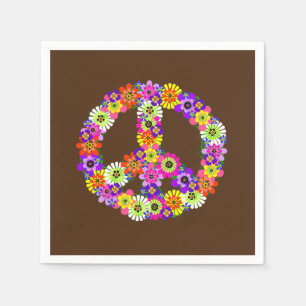 Peace Sign Floral on Brown Serviette