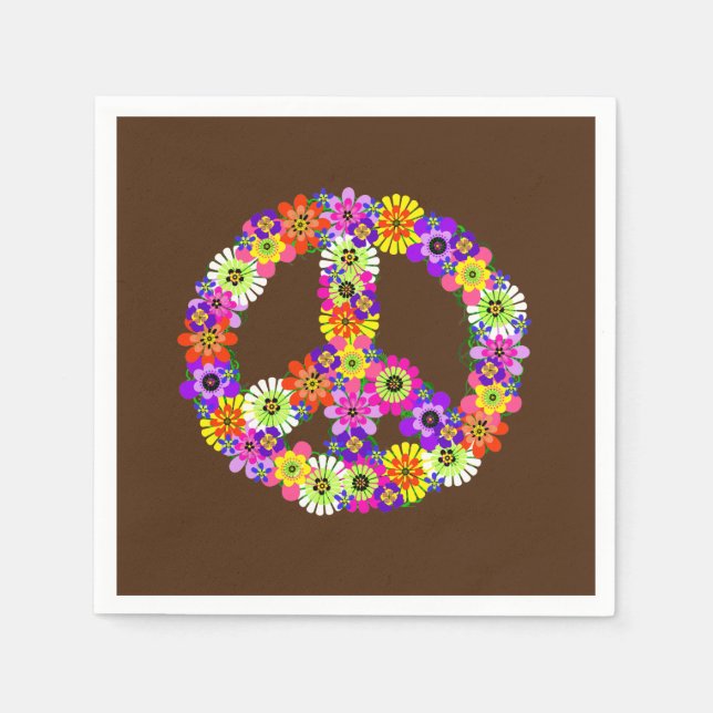 Peace Sign Floral on Brown Serviette (Vorderseite)