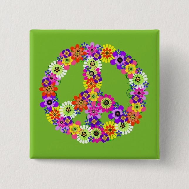 Peace Sign Floral on Lime Green Button (Vorderseite)