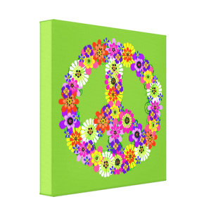 Peace Sign Floral on Lime Green Leinwanddruck